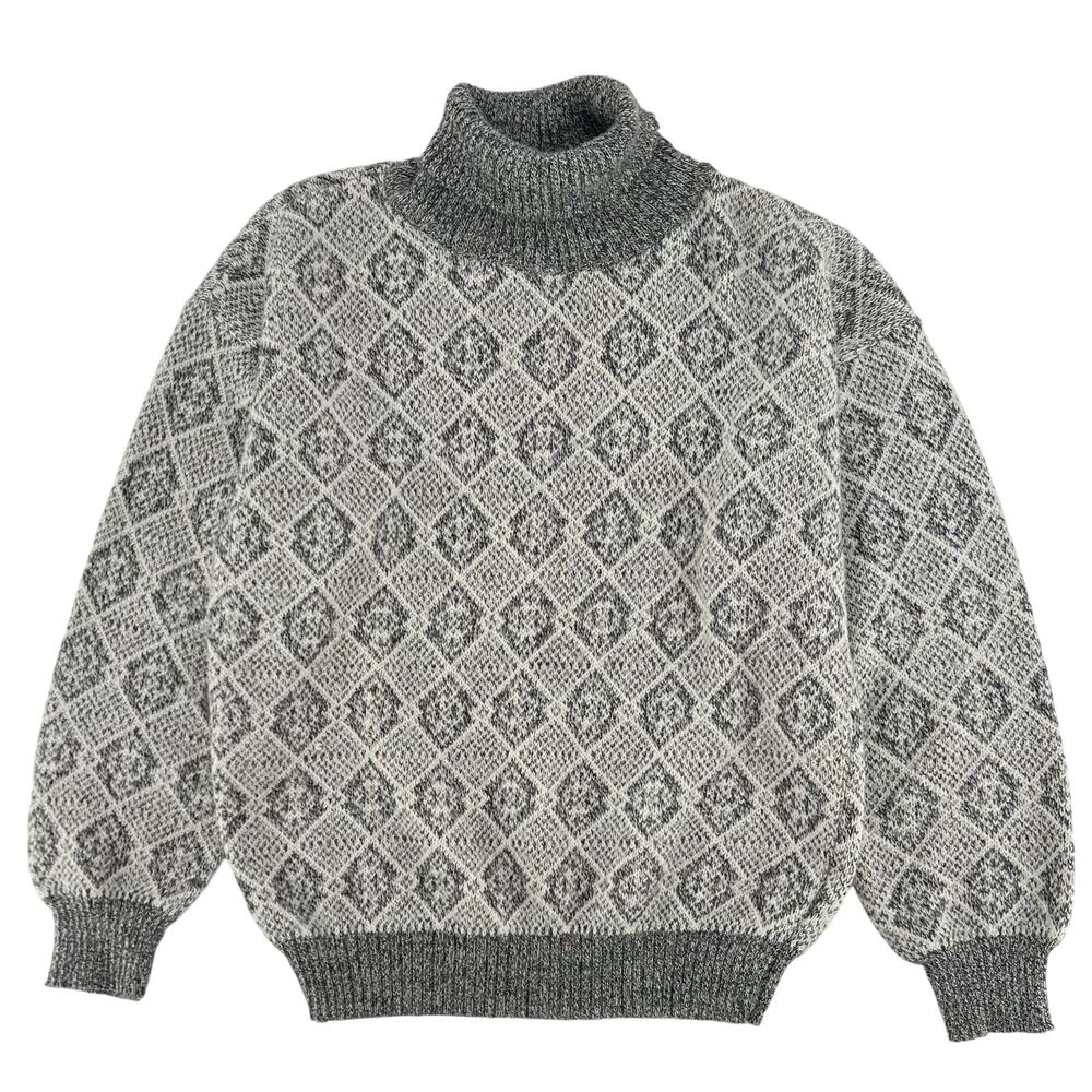 90s turtleneck gray print sweater 1990s vintage